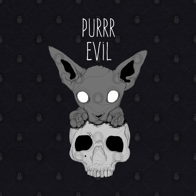 Pure Evil cat on Skull by Jess Adams